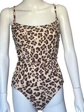 Kona Sol Leopard Print Womens Swimsuit M(8-10) Seat Coverage Adjustable Back